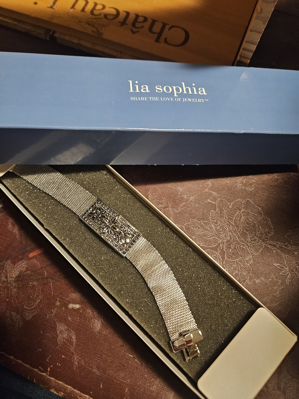 Lia Sophia Silver-Tone Mesh Bracelet with Filigree Center
